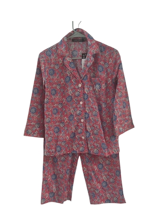 Ralph Lauren Other - Lauren Ralph Lauren Pink Blue Floral Cropped Pant Pajamas 2 Piece Set Petite S